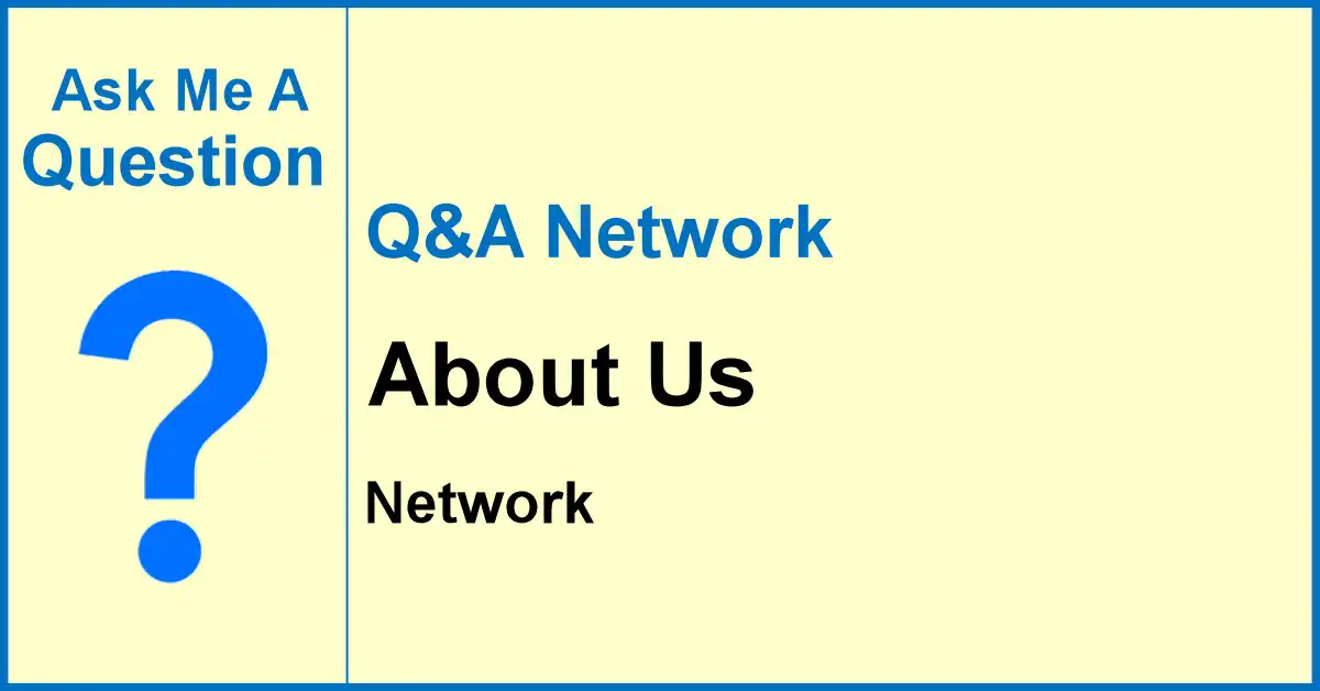 Ask Me A Question Network banner with a cream background, blue border, and a large blue question mark beside the words “About Us”.